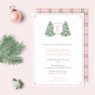 Invitation Élégant Monogramme rose Noël bébé fille douche