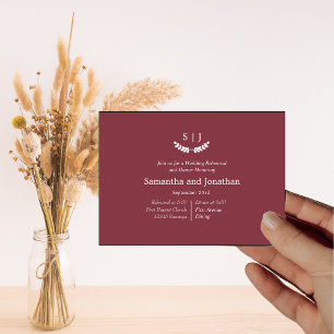 Invitation Élégant Monogramme Rouge foncé Bijou Tone Répétiti