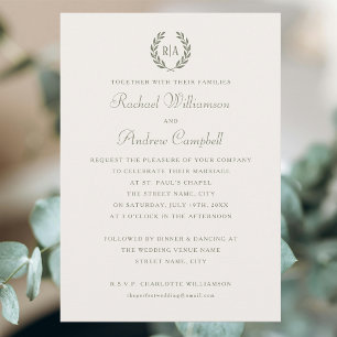 Invitation Élégant Monogramme Sage Mariage vert
