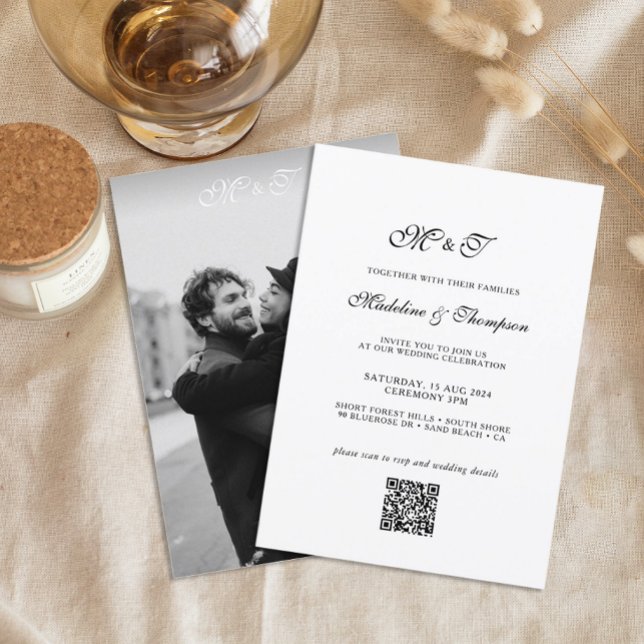 Invitation Élégant Monogramme Script Photo Mariage traditionn (Créateur téléchargé)