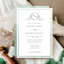 Invitation Elégant Monogramme Vert Aquarelle Mariage Invitati
