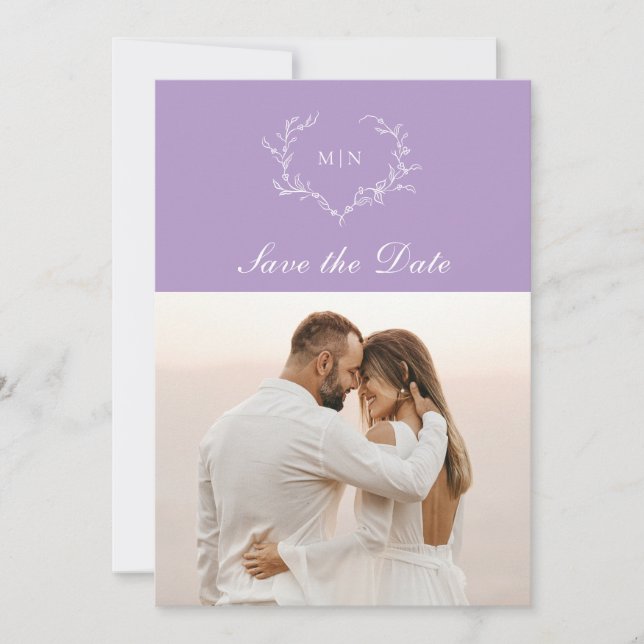 Invitation Élégant Monogramme Violet Photo de Save the Date (Devant)