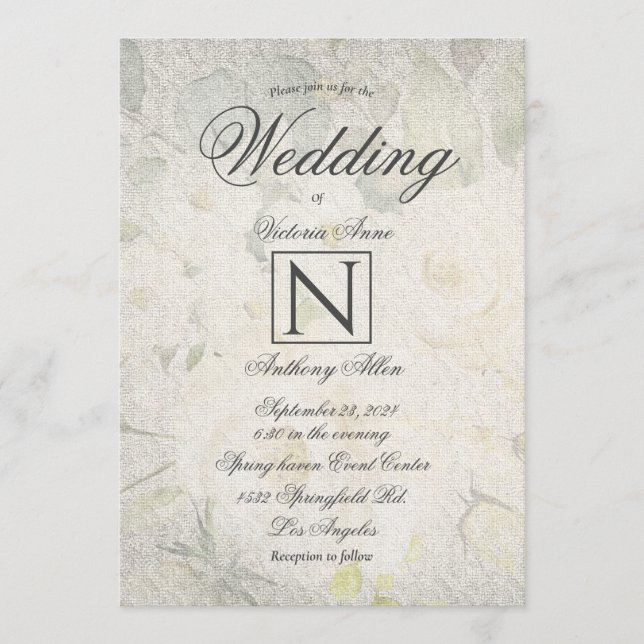 Invitation Elégant Monogrm Floral Aquarelle Rustique Mariage  (Devant)