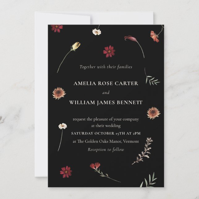 Invitation Élégant Moody Automne Fleur sauvage Mariage d'auto (Devant)