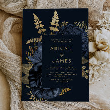 Élégant Moody Dark Floral Navy Mariage bleu or
