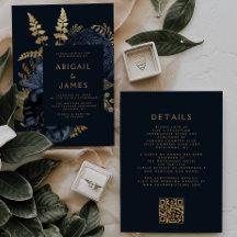 Élégant Moody Dark Floral Navy Mariage bleu or