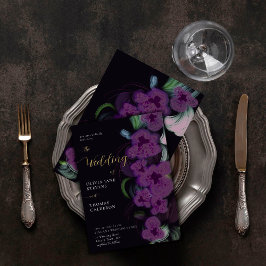 Invitation Élégant Moody Dark Purple Orchids Bouquet Mariage