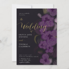 Invitation Élégant Moody Dark Purple Orchids Wreath Mariage