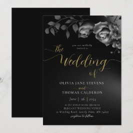 Invitation Élégant Moody moderne noir blanc Mariage floral