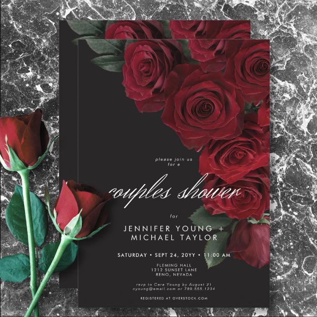 Invitation Élégant Moody Roses de sang Floral Couples Douche (Elegant Moody Blood Roses Floral Couples Shower Invitation)