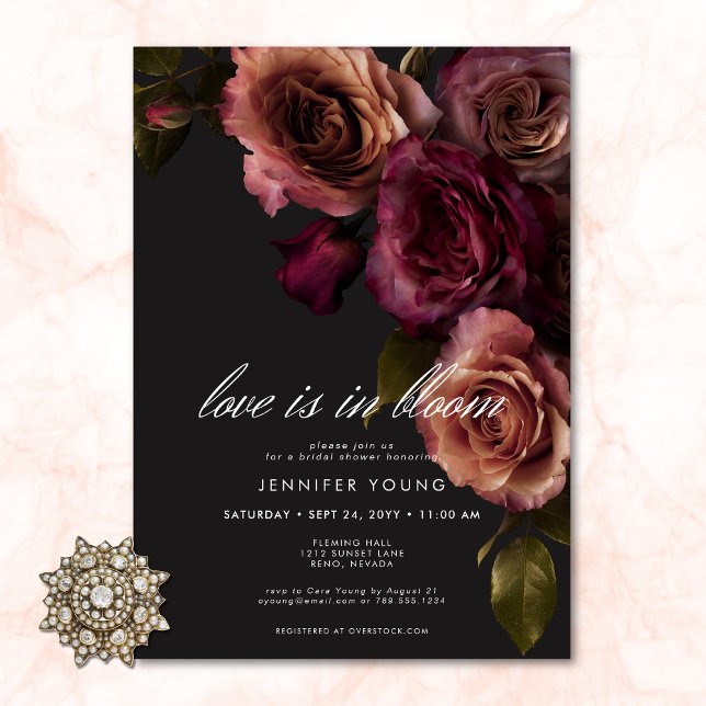 Invitation Elégant Moody Rust Bourgogne Amour Dans Fleurie Do (Elegant Moody Rust Burgundy Love In Bloom Shower Invitation)