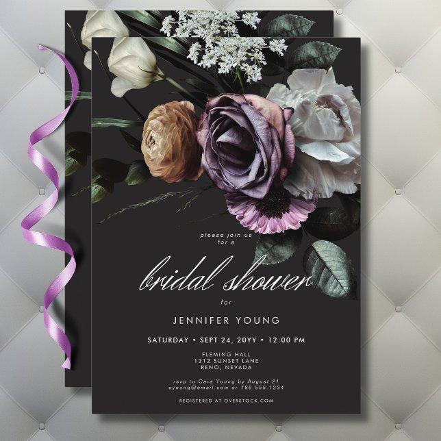 Invitation Élégant Moody Twilight Muted Floral Fête des marié (Elegant Moody Twilight Muted Floral Bridal Shower Invitation)