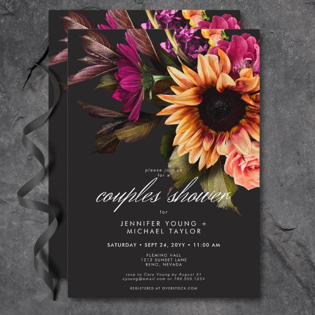 Invitation Élégant Moody Vibrant Coucher de soleil floral Cou (Elegant Moody Vibrant Sunset Floral Couples Shower Invitation)