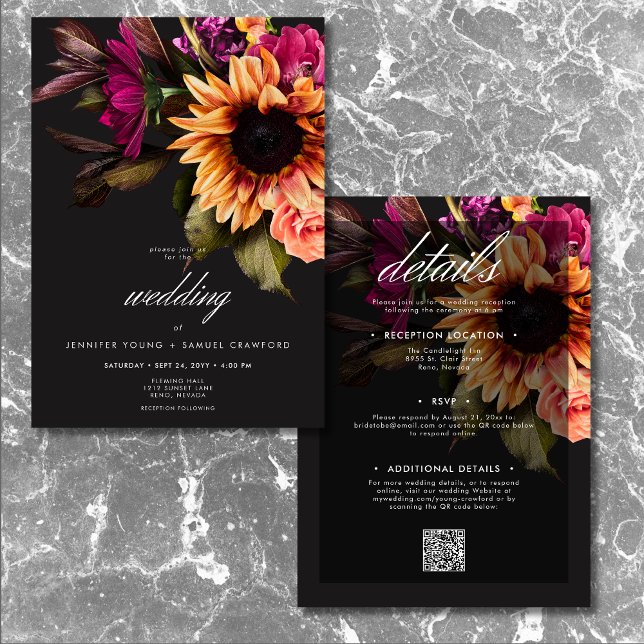 Invitation Élégant Moody Vibrant coucher de soleil floral deu (Elegant Moody Vibrant Sunset Floral Two Sided Invitation)