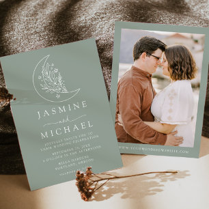 Invitation Elegant Moon et Stars Sage Green Photo Mariage