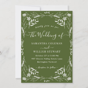 Invitation Elégant Moss Green Boho Mariage de typographie mod