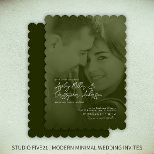 Invitation Elegant Moss Green Duotone Photo Mariage