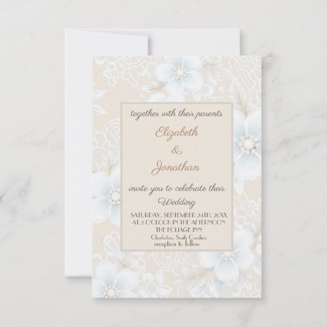 Invitation Elégant Motif de dentelle à la française Mariage d (Devant)
