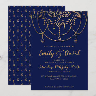 Invitation Elégant Motif de design Blue Gold de la Marine
