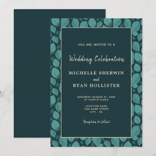Invitation Élégant motif de feuille de turquoise pour mariage