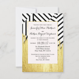 Invitation Élégant Motif de peinture or Faux Strokes & Stripe
