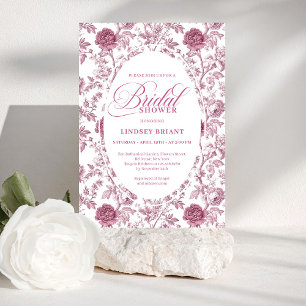 Invitation Élégant motif de rose carmin royale pour la douche