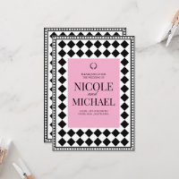 Élégant motif diamant noir et rose mariage 