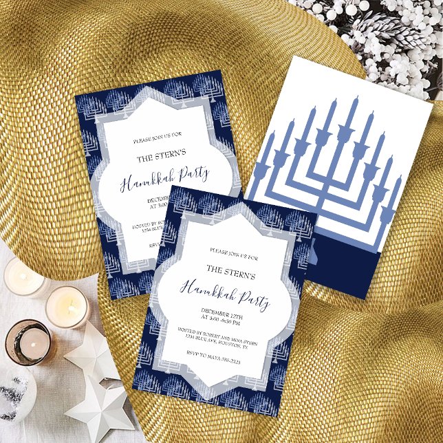 Invitation Élégant Motif du parti Hanoukka Menorah (Créateur téléchargé)