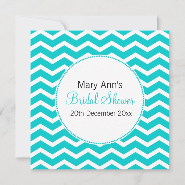 Invitation Élégant Motif Fête de l'mariée Blue Chevron (Devant)