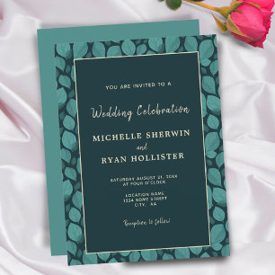 Invitation Élégant Motif feuille Turquoise Mariage botanique