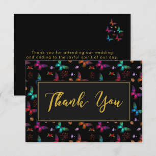 Invitation Elégant Motif papillon sur Mariage noir Merci
