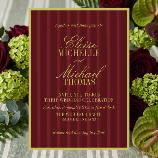 Invitation Élégant motif rayé chartreuse et burgundy pour un