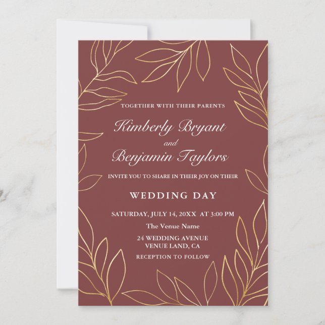 Invitation Élégant moulage en or sur Blush. Mariage de luxe (Devant)