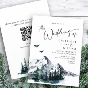 Invitation Elegant Mountain Forest Mariage Code QR