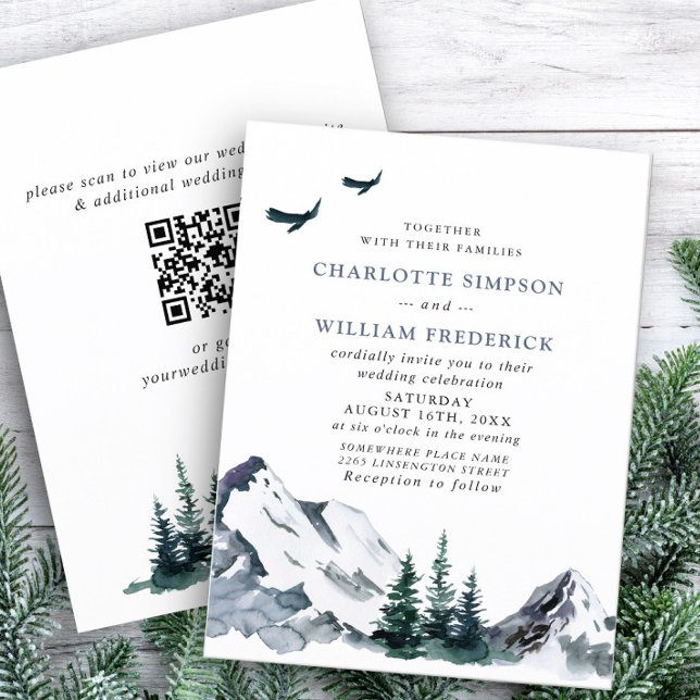 Invitation Elegant Mountain Forest Mariage Code QR (Créateur téléchargé)