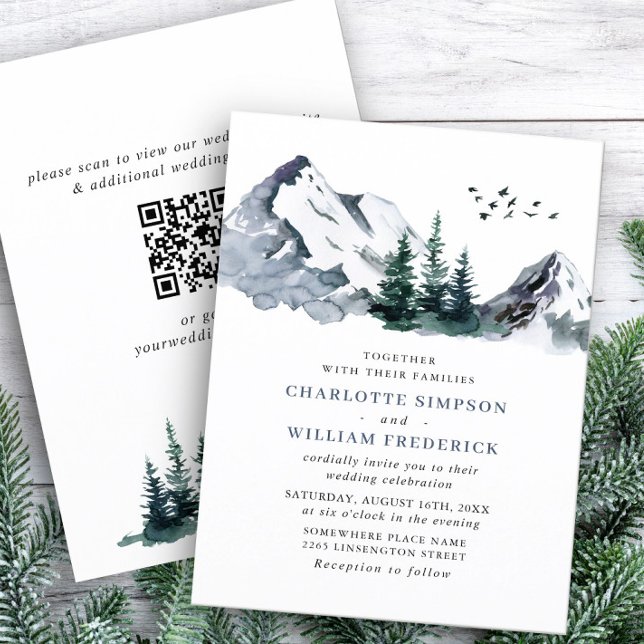 Invitation Elegant Mountain Forest Mariage Code QR (Créateur téléchargé)