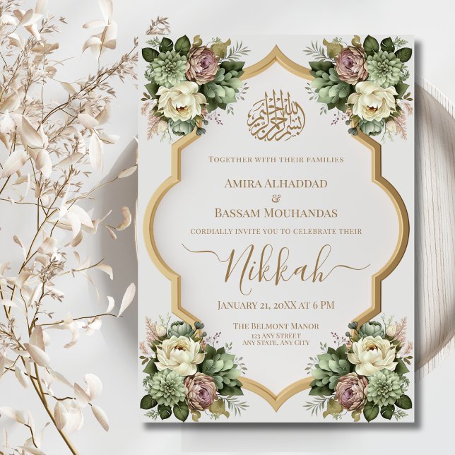 Invitation Élégant musulman floral Nikkah (Créateur téléchargé)