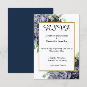INVITATION ÉLÉGANT NAVY  BLEU OR EUCALYPTUS ROSE  RSVP