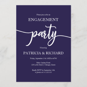 Invitation Elégant Navy Blue Engagement Party
