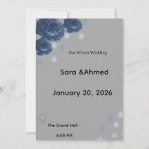Elegant Navy Blue & Gold Winter Floral Wedding Inv