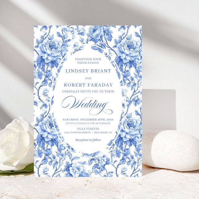 Invitation Elegant Navy Blue Roses Floral Wedding Invite (Elegant Navy Blue Roses Floral Wedding Invite)