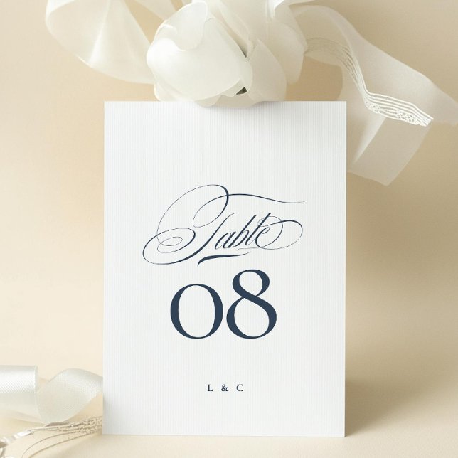 Invitation Elegant Navy Blue White Wedding 5 x 7 Table Number (Créateur téléchargé)