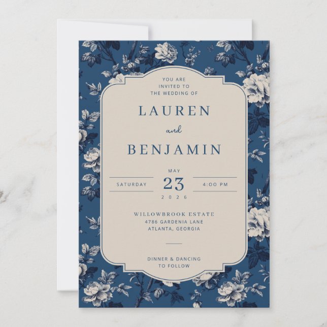 Invitation Elegant Navy Floral (Devant)