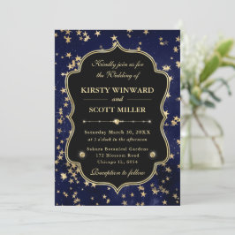 Invitation Elegant Navy & Gold Celestial Starry Wedding