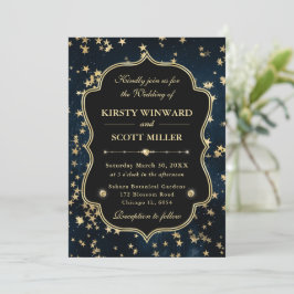 Invitation Elegant Navy & Gold Celestial Starry Wedding