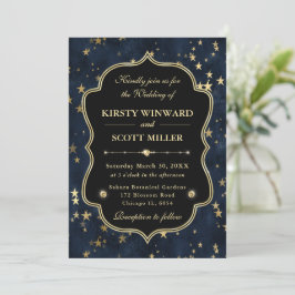 Invitation Elegant Navy & Gold Celestial Starry Wedding