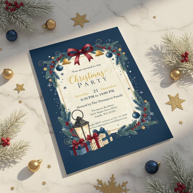 Invitation Elegant Navy Gold Christmas Party (Vintage Lantern Design
Blue Christmas Card
Holiday Bells Invitation)