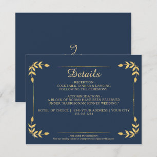 Invitation Elegant Navy Gold Greenery Classy Détails du Maria
