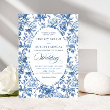 Elegant Navy Toile de Jouy Rose Floral Wedding 