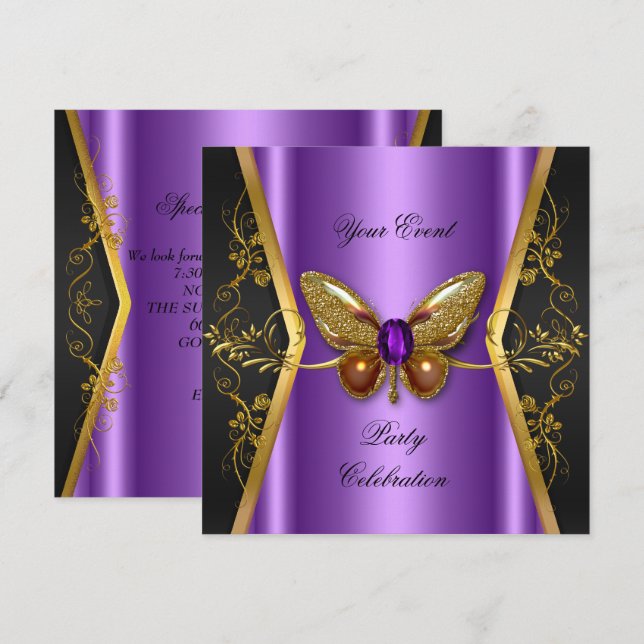 Invitation Élégant N'Importe Quelle Fête Événement Purple Gol (Devant / Derrière)